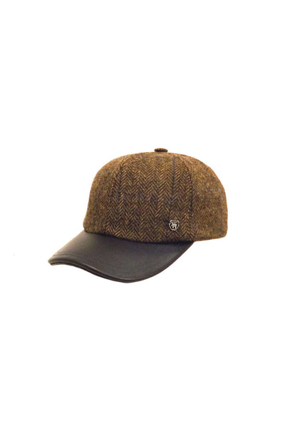 English Wool Tweed Baseball Cap with Leather Peak - Brown-Hills Hats-Te Huia New Zealand