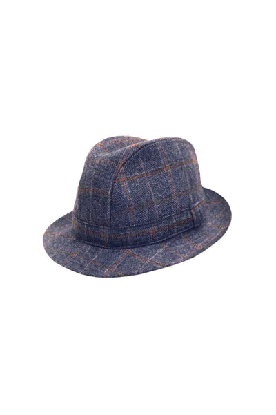 English Wool Tweed Trilby - Blue-Hills Hats-Te Huia New Zealand